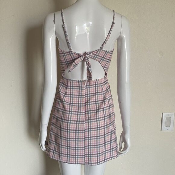 French Connection Plaid Pink Whisper Back Tie Mini Dress Size 0 - Picture 7 of 12
